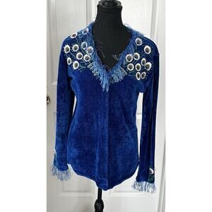 Womens That Sweater Royal Blue Peacock Cardigan Sweater Size Small